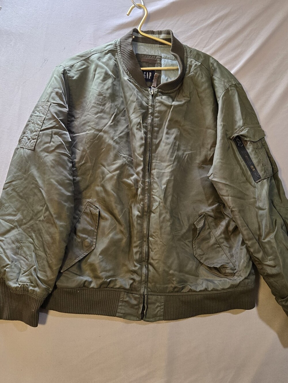 GAP Y2K Men's Olive Green Bomber Jacket With Insulated Quilted Lining